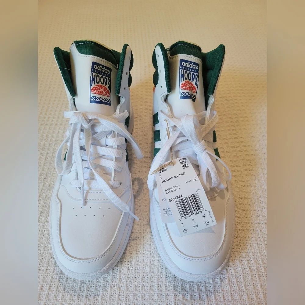 Adidas Men's White and Green High-Top Sneakers - Picture 2 of 11